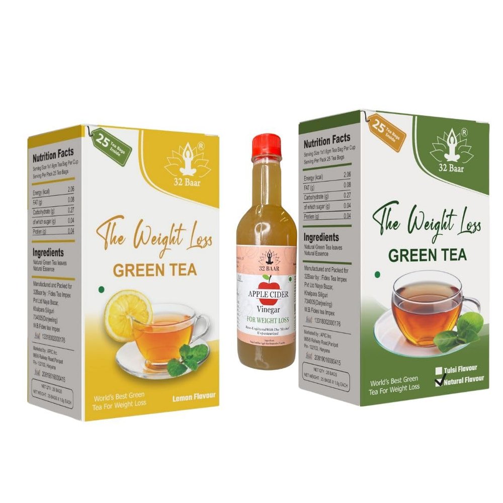 32 Baar Lemon & Natural Tea Bag + Apple Cider Vinegar Combo | Green Tea & Organic Apple Cider Vinegar | Antioxidant-Rich