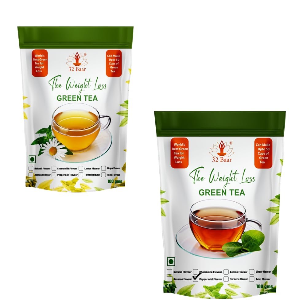 32 Baar Chamomile & Peppermint Flavoured Tea Combo | Herbal Infusion Green Tea Leaves | Relaxing & Refreshing | Perfect for Stress Relief & Immunity Boost | All-Natural Ingredients