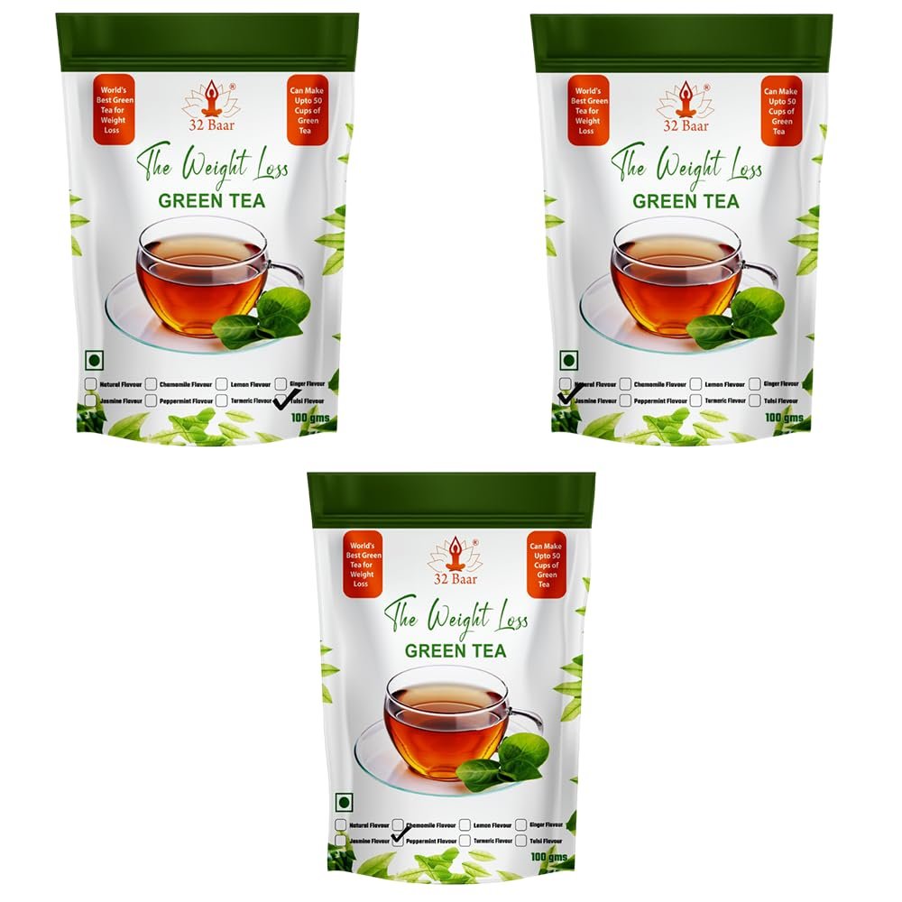 32 Baar Natural & Peppermint & Turmeric Flavoured Tea Combo | Herbal Infusion Green Tea Leaves | Relaxing & Refreshing | Perfect for Stress Relief & Immunity Boost | All-Natural Ingredients