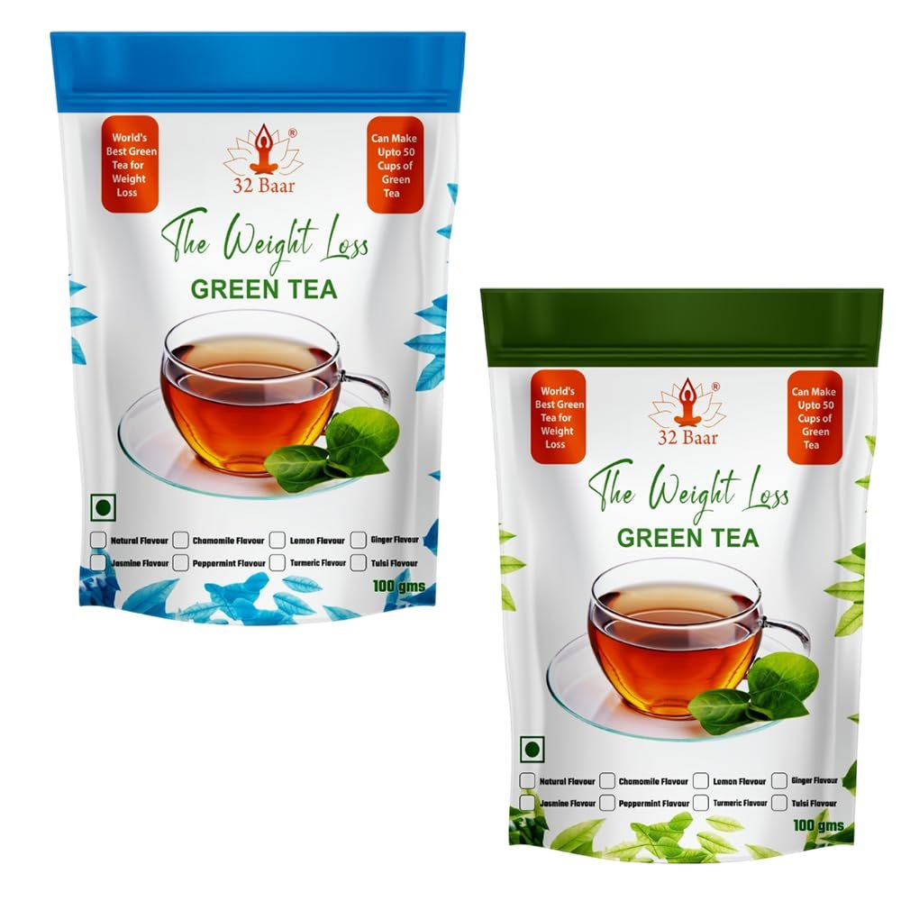 32 Baar Natural & Jasmine Flavoured Tea Combo | Herbal Infusion Green Tea Leaves | Relaxing & Refreshing | Perfect for Stress Relief & Immunity Boost | All-Natural Ingredients