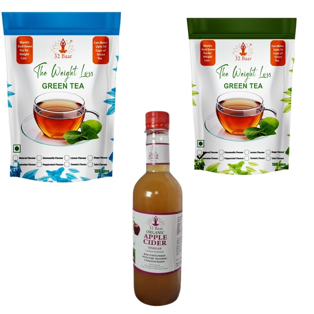 32 Baar Natural & Ginger Flavoured Tea + Apple Cider Vinegar Combo | Green Tea & Organic Apple Cider Vinegar | Antioxidant-Rich