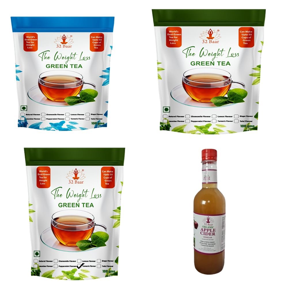 32 Baar Lemon & Ginger & Peppermint Flavoured Tea + Apple Cider Vinegar Combo | Green Tea & Organic Apple Cider Vinegar | Antioxidant-Rich