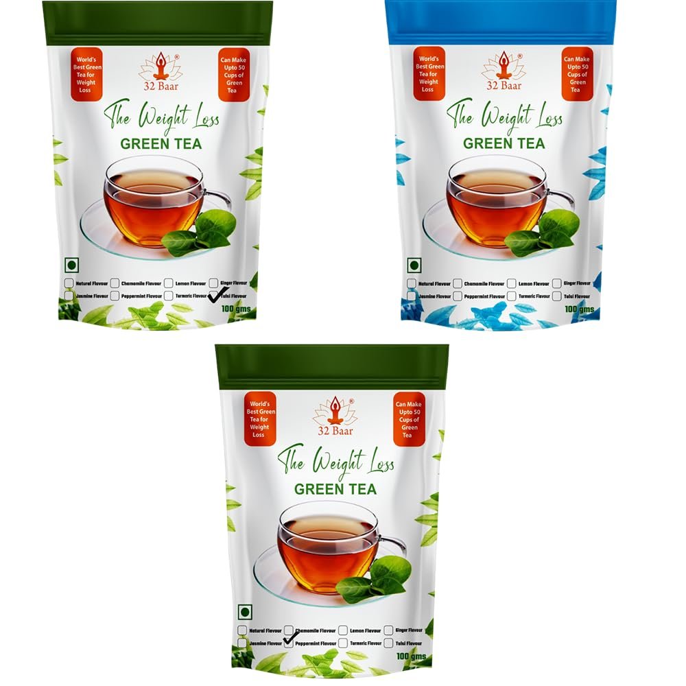 32 Baar Natural & Ginger & Jasmine Flavoured Tea Combo | Herbal Infusion Green Tea Leaves | Relaxing & Refreshing | Perfect for Stress Relief & Immunity Boost | All-Natural Ingredients