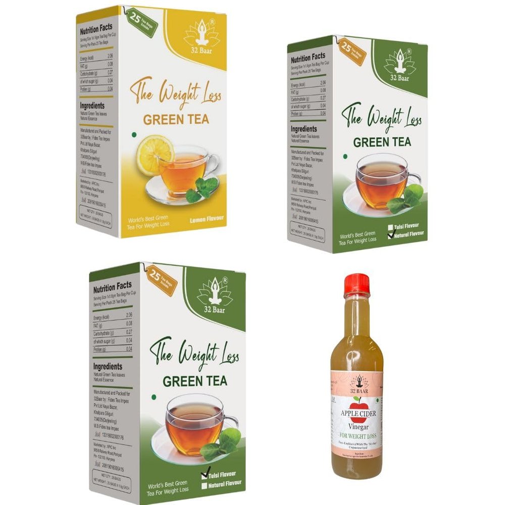32 Baar Lemon & Natural & Tulsi Tea Bag + Apple Cider Vinegar Combo | Green Tea & Organic Apple Cider Vinegar | Antioxidant-Rich