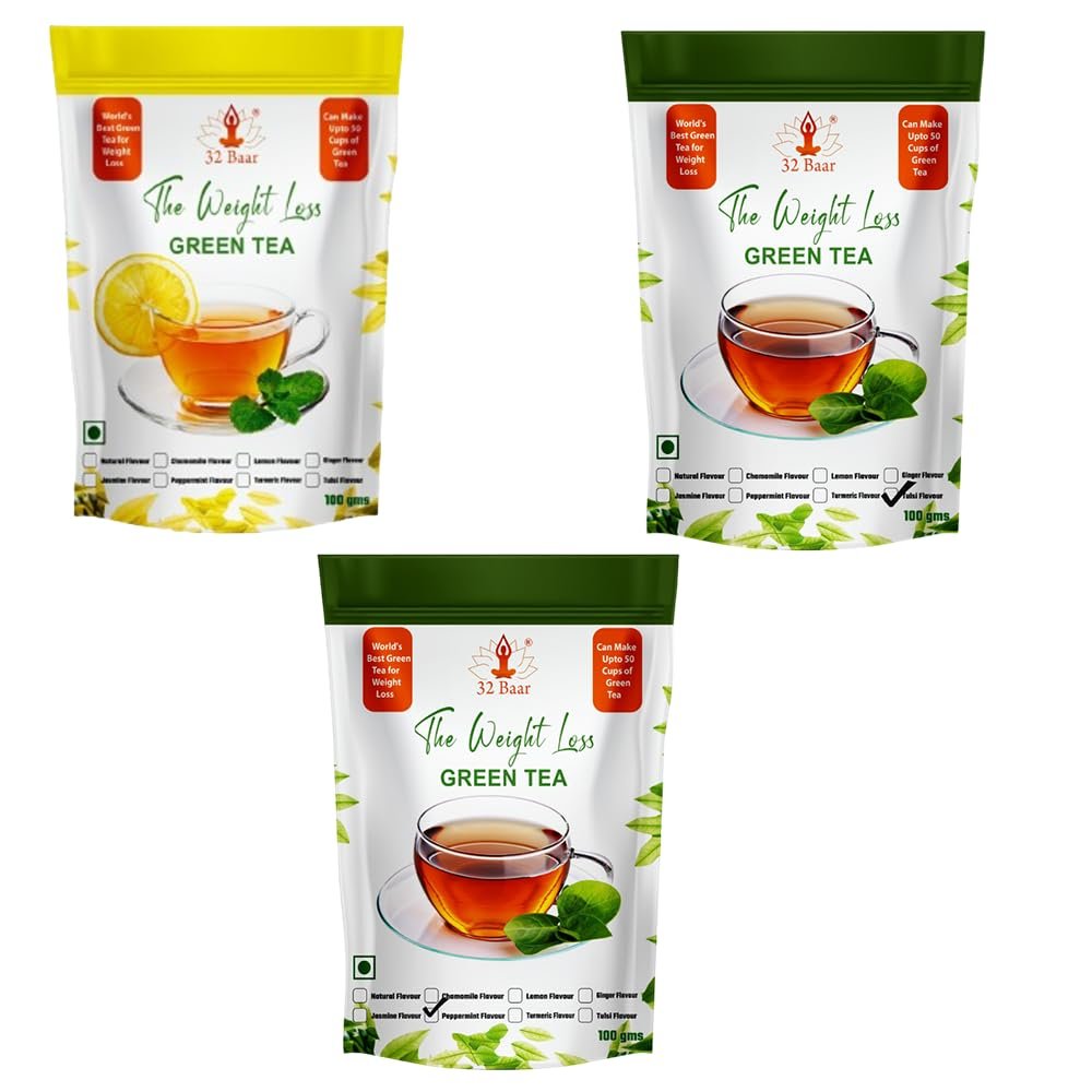 32 Baar Tulsi & Natural & Peppermint Flavoured Tea Combo | Herbal Infusion Green Tea Leaves | Relaxing & Refreshing | Perfect for Stress Relief & Immunity Boost | All-Natural Ingredients