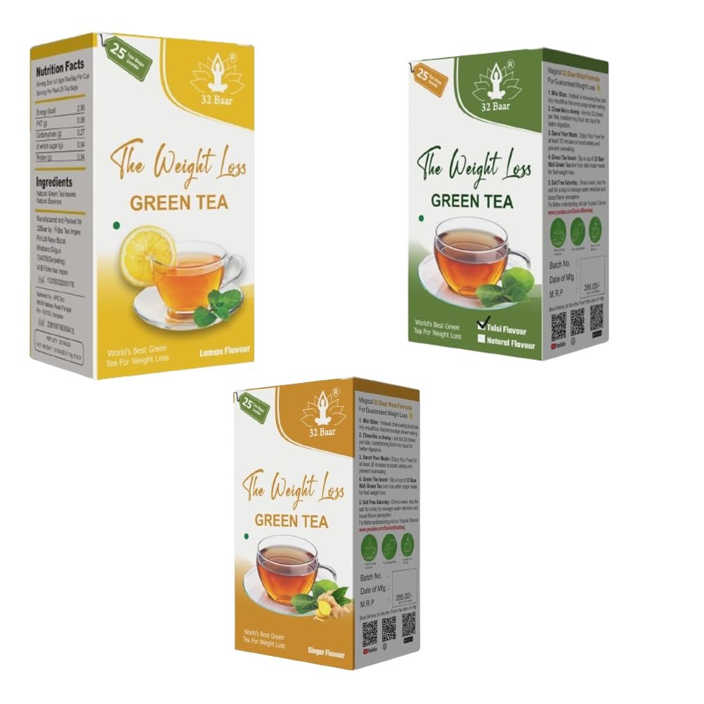 32 Baar Lemon & Tulsi & Ginger Tea Bag Combo | Herbal Infusion Tea Bags | Relaxing & Refreshing | 25 Tea Bags Each | Perfect for Stress Relief & Immunity Boost | All-Natural Ingredients