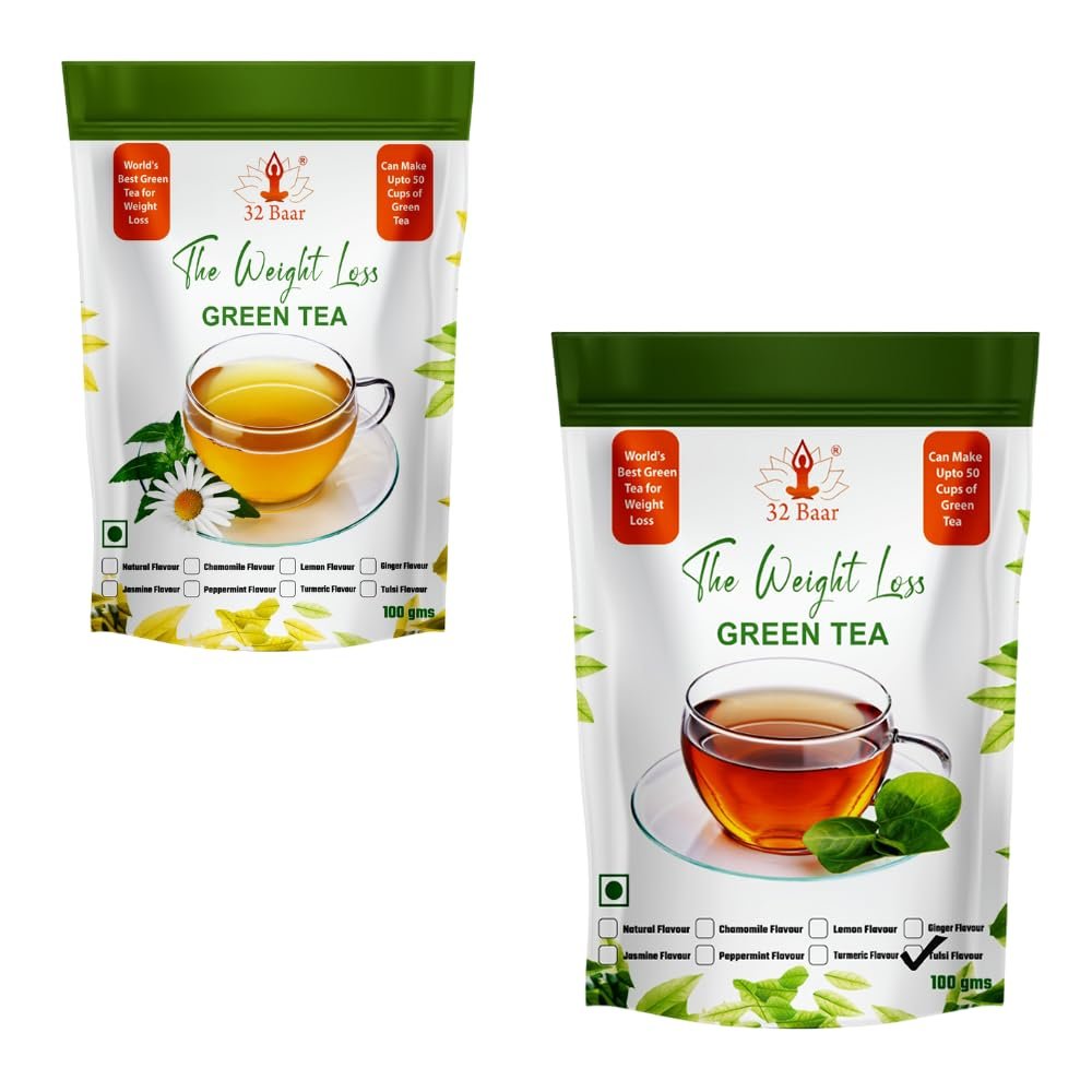 32 Baar Chamomile & Tulsi Flavoured Tea Combo | Herbal Infusion Green Tea Leaves | Relaxing & Refreshing | Perfect for Stress Relief & Immunity Boost | All-Natural Ingredients