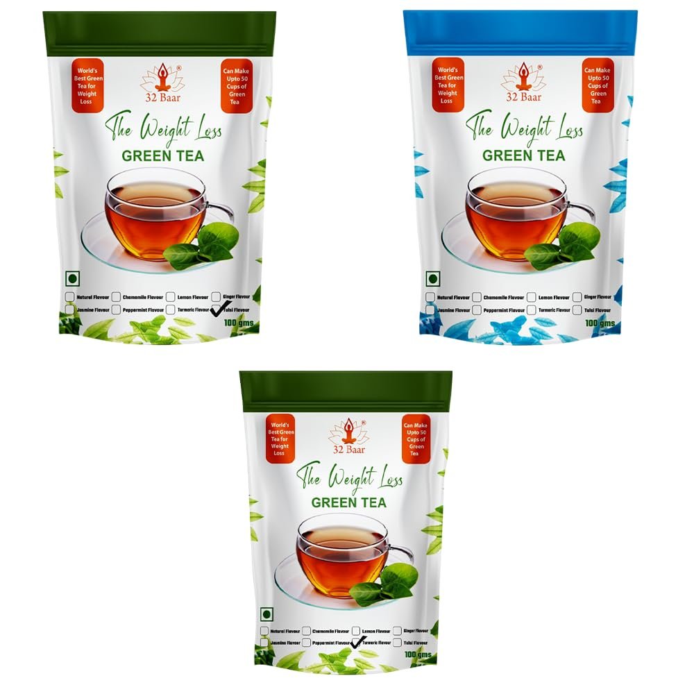 32 Baar Natural & Peppermint & Jasmine Flavoured Tea Combo | Herbal Infusion Green Tea Leaves | Relaxing & Refreshing | Perfect for Stress Relief & Immunity Boost | All-Natural Ingredients