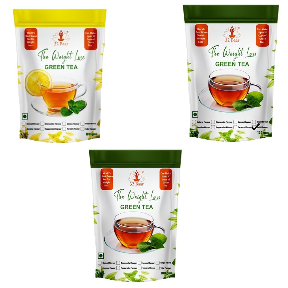 32 Baar Tulsi & Natural & Jasmine Flavoured Tea Combo | Herbal Infusion Green Tea Leaves | Relaxing & Refreshing | Perfect for Stress Relief & Immunity Boost | All-Natural Ingredients
