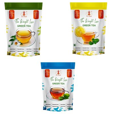 32 Baar Chamomile & Lemon & Natural Flavoured Tea Combo | Herbal Infusion Green Tea Leaves | Relaxing & Refreshing | Perfect for Stress Relief & Immunity Boost | All-Natural Ingredients