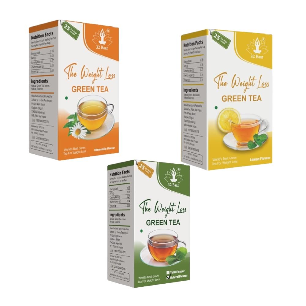 32 Baar Chamomile & Lemon & Natural Tea Bag Combo | Herbal Infusion Tea Bags | Relaxing & Refreshing | 25 Tea Bags Each | Perfect for Stress Relief & Immunity Boost | All-Natural Ingredients