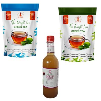 32 Baar Natural & Jasmine Flavoured Tea + Apple Cider Vinegar Combo | Green Tea & Organic Apple Cider Vinegar | Antioxidant-Rich