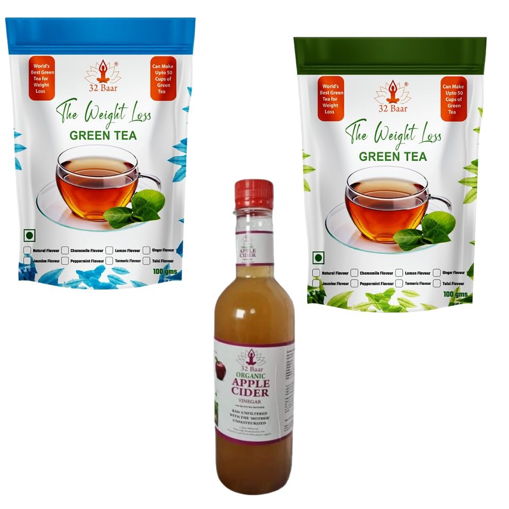 32 Baar Natural & Jasmine Flavoured Tea + Apple Cider Vinegar Combo | Green Tea & Organic Apple Cider Vinegar | Antioxidant-Rich
