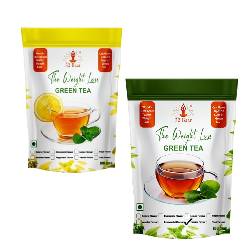 32 Baar Lemon & Turmeric Flavoured Tea Combo | Herbal Infusion Green Tea Leaves | Relaxing & Refreshing | Perfect for Stress Relief & Immunity Boost | All-Natural Ingredients