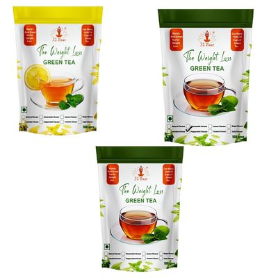 32 Baar Lemon & Tulsi & Peppermint Flavoured Tea Combo | Herbal Infusion Green Tea Leaves | Relaxing & Refreshing | Perfect for Stress Relief & Immunity Boost | All-Natural Ingredients