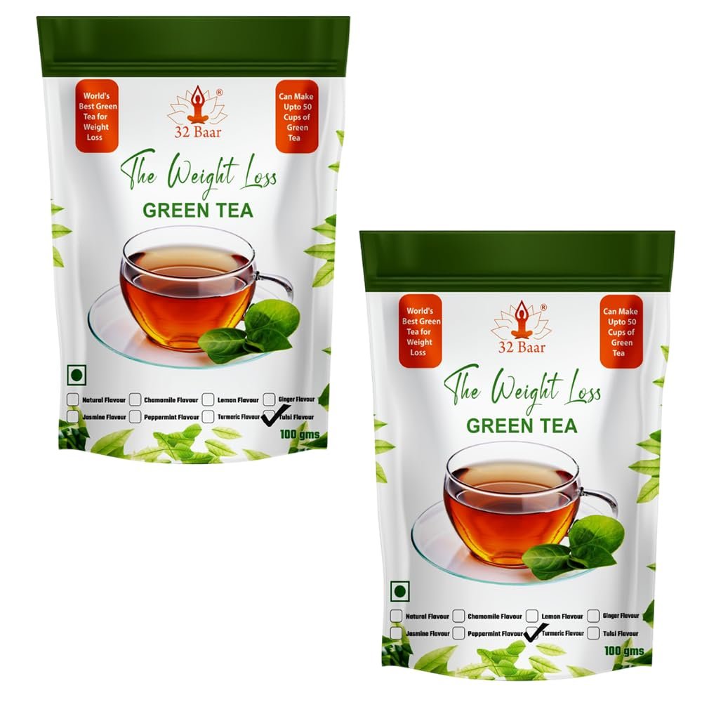 32 Baar Tulsi & Turmeric Flavoured Tea Combo | Herbal Infusion Green Tea Leaves | Relaxing & Refreshing | Perfect for Stress Relief & Immunity Boost | All-Natural Ingredients