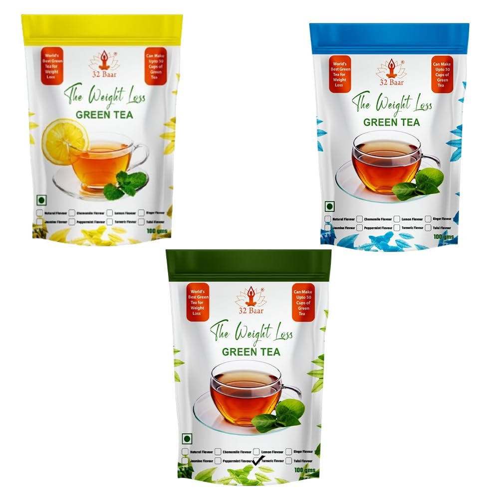 32 Baar Tulsi & Ginger & Peppermint Flavoured Tea Combo | Herbal Infusion Green Tea Leaves | Relaxing & Refreshing | Perfect for Stress Relief & Immunity Boost | All-Natural Ingredients
