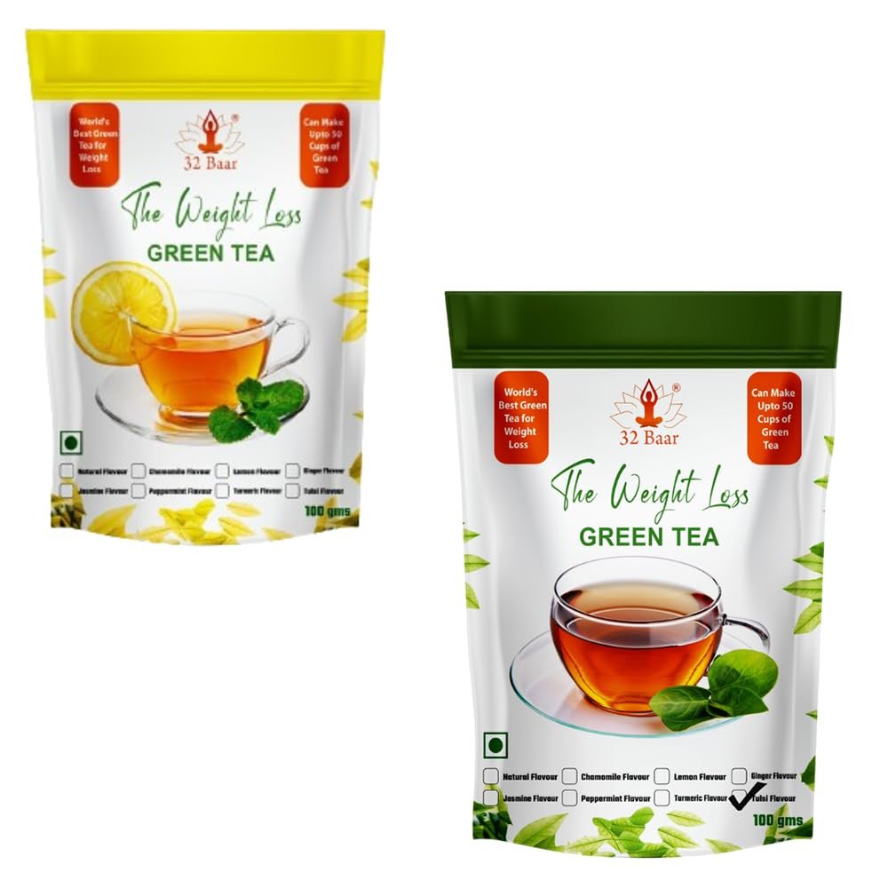 32 Baar Lemon & Tulsi Flavoured Tea Combo | Herbal Infusion Green Tea Leaves | Relaxing & Refreshing | Perfect for Stress Relief & Immunity Boost | All-Natural Ingredients
