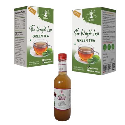 32 Baar Lemon & Tulsi Tea Bag + Apple Cider Vinegar Combo | Green Tea & Organic Apple Cider Vinegar | Antioxidant-Rich