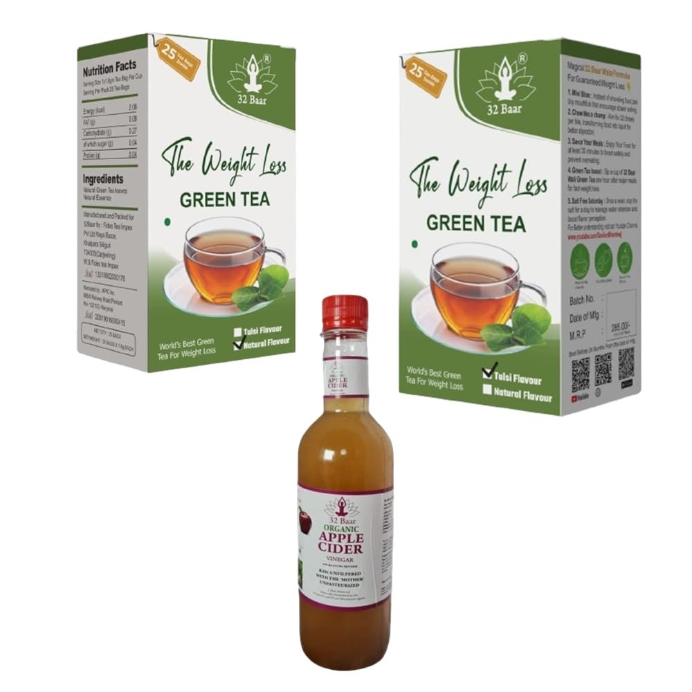32 Baar Lemon & Tulsi Tea Bag + Apple Cider Vinegar Combo | Green Tea & Organic Apple Cider Vinegar | Antioxidant-Rich