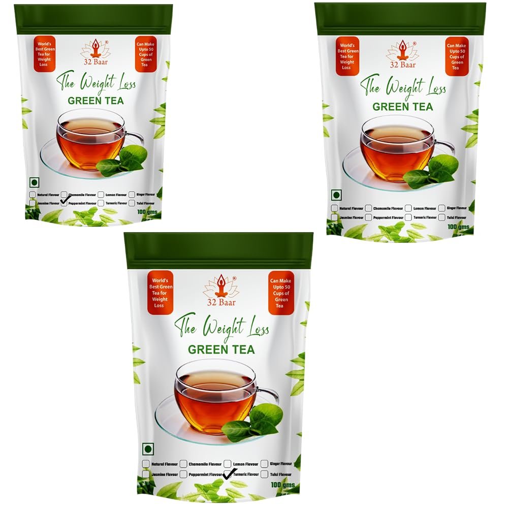 32 Baar Lemon & Peppermint & Turmeric Flavoured Tea Combo | Herbal Infusion Green Tea Leaves | Relaxing & Refreshing | Perfect for Stress Relief & Immunity Boost | All-Natural Ingredients