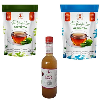 32 Baar Tulsi & Natural Flavoured Tea + Apple Cider Vinegar Combo | Green Tea & Organic Apple Cider Vinegar | Antioxidant-Rich