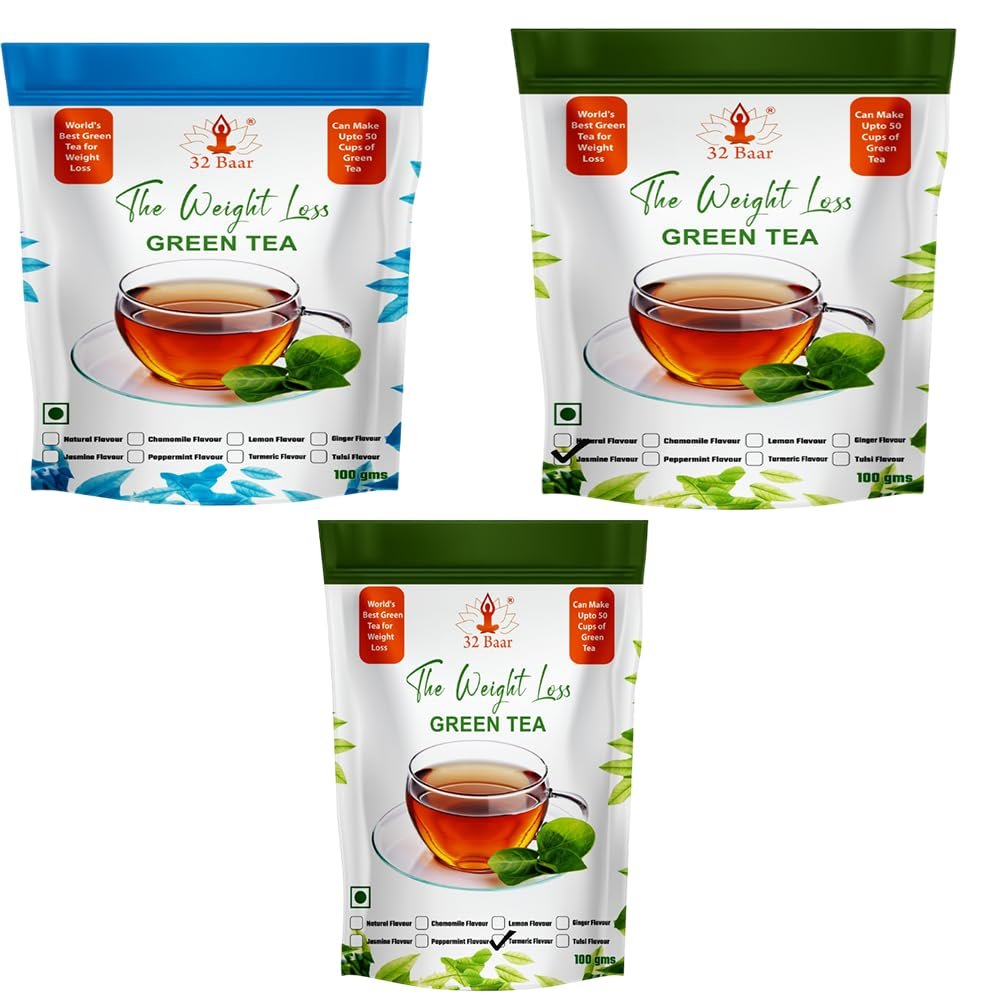 32 Baar Ginger & Peppermint & Turmeric Flavoured Tea Combo | Herbal Infusion Green Tea Leaves | Relaxing & Refreshing | Perfect for Stress Relief & Immunity Boost | All-Natural Ingredients