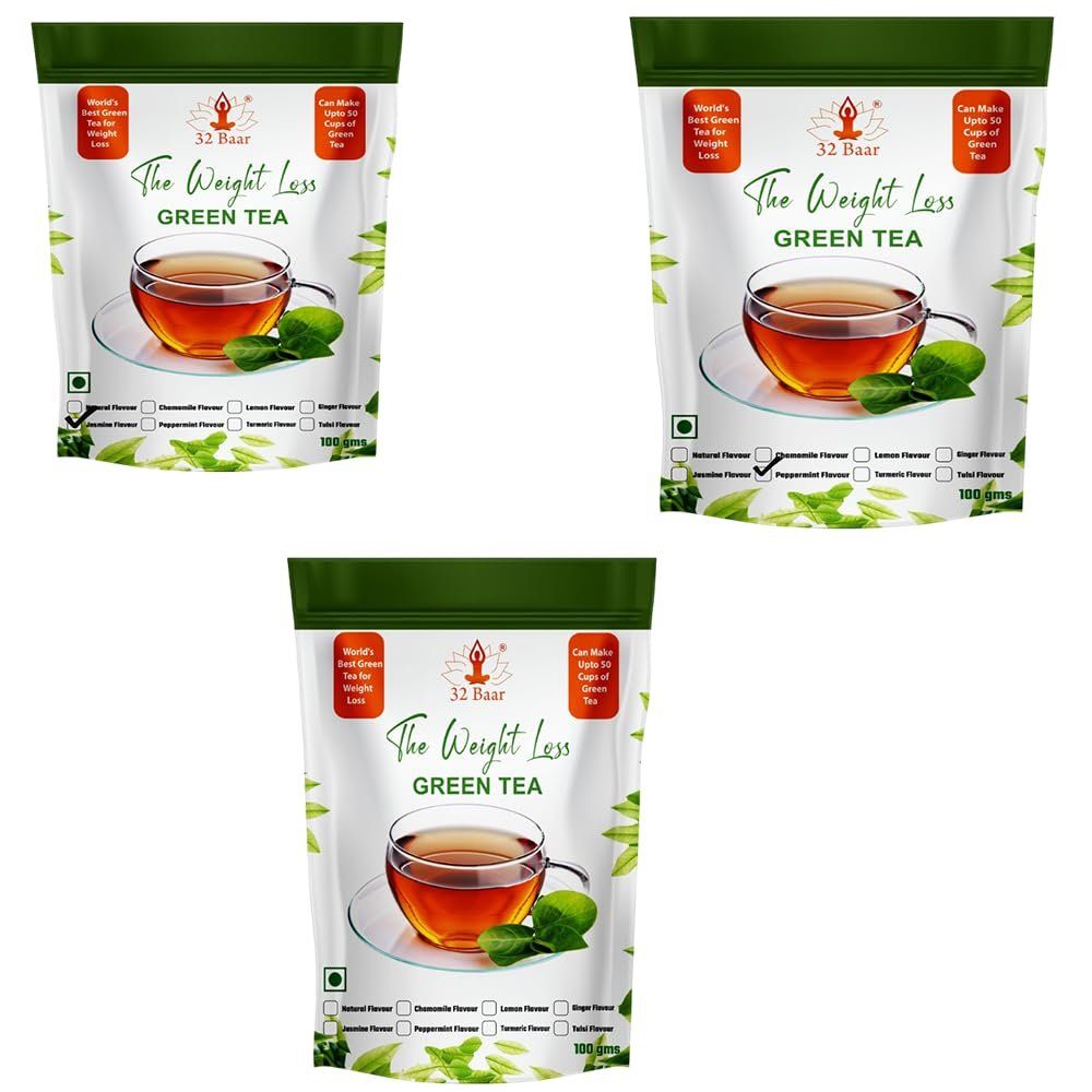 32 Baar Lemon & Ginger & Jasmine Flavoured Tea Combo | Herbal Infusion Green Tea Leaves | Relaxing & Refreshing | Perfect for Stress Relief & Immunity Boost | All-Natural Ingredients