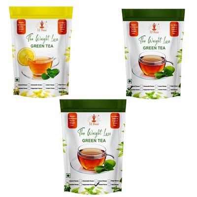 32 Baar Lemon & Tulsi & Ginger Flavoured Tea Combo | Herbal Infusion Green Tea Leaves | Relaxing & Refreshing | Perfect for Stress Relief & Immunity Boost | All-Natural Ingredients