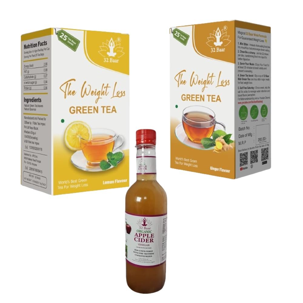 32 Baar Natural & Tulsi Tea Bag + Apple Cider Vinegar Combo | Green Tea & Organic Apple Cider Vinegar | Antioxidant-Rich
