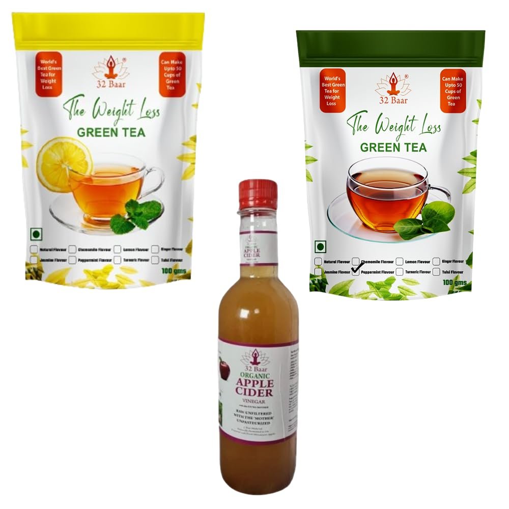 32 Baar Lemon & Peppermint Flavoured Tea + Apple Cider Vinegar Combo | Green Tea & Organic Apple Cider Vinegar | Antioxidant-Rich