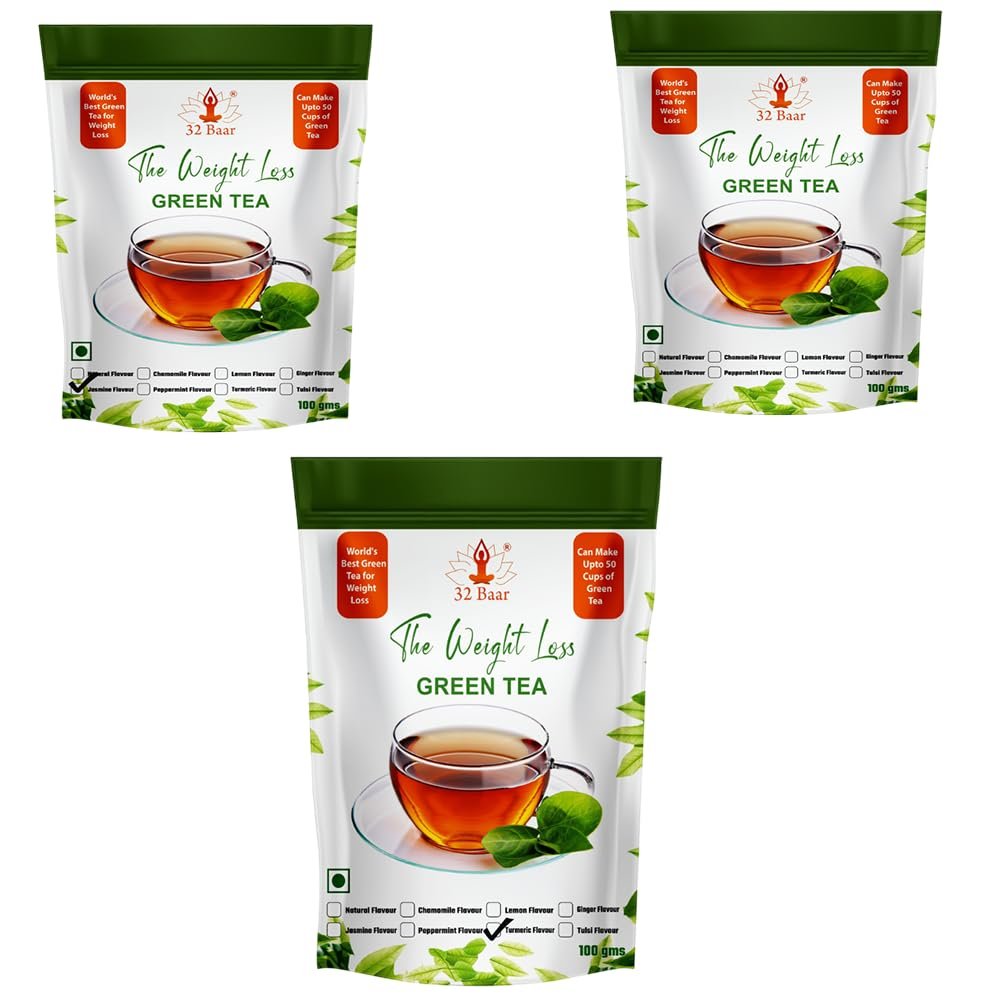 32 Baar Lemon & Peppermint & Jasmine Flavoured Tea Combo | Herbal Infusion Green Tea Leaves | Relaxing & Refreshing | Perfect for Stress Relief & Immunity Boost | All-Natural Ingredients