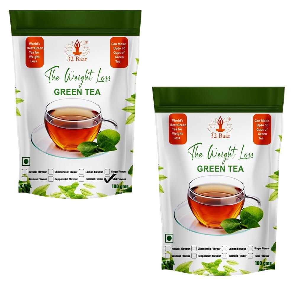 32 Baar Tulsi & Jasmine Flavoured Tea Combo | Herbal Infusion Green Tea Leaves | Relaxing & Refreshing | Perfect for Stress Relief & Immunity Boost | All-Natural Ingredients