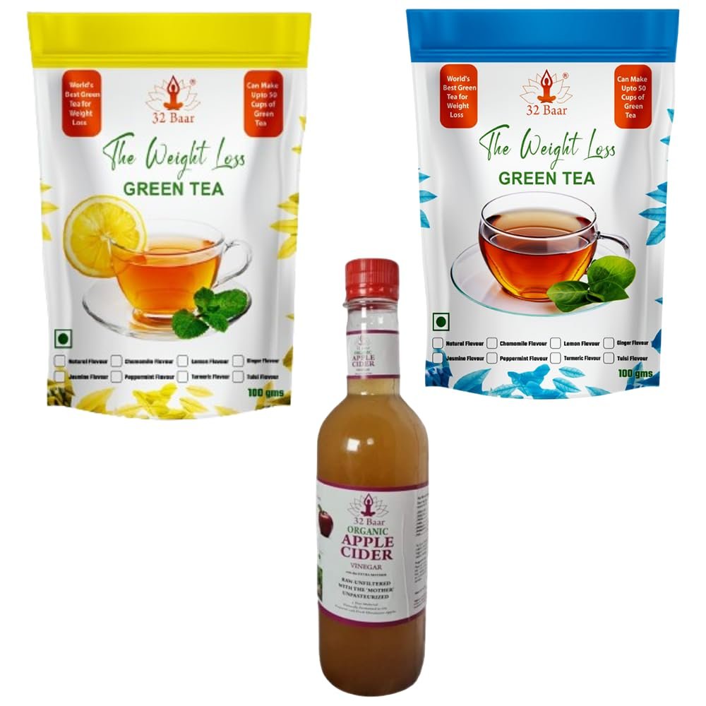 32 Baar Lemon & Natural Flavoured Tea + Apple Cider Vinegar Combo | Green Tea & Organic Apple Cider Vinegar | Antioxidant-Rich