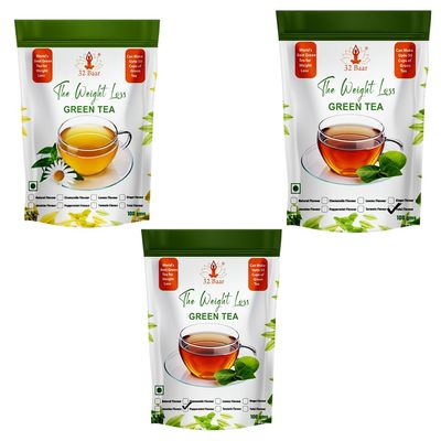32 Baar Chamomile & Tulsi & Peppermint Flavoured Tea Combo | Herbal Infusion Green Tea Leaves | Relaxing & Refreshing | Perfect for Stress Relief & Immunity Boost | All-Natural Ingredients