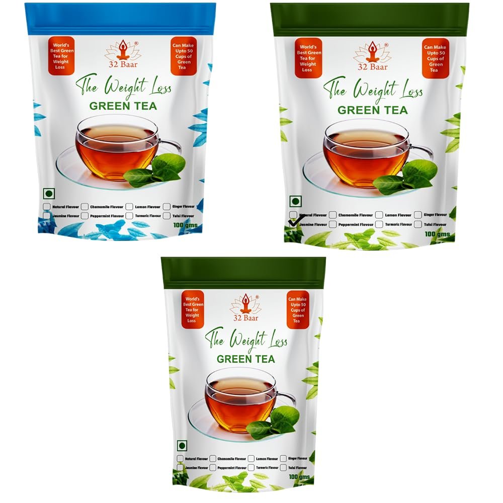32 Baar Ginger & Peppermint & Jasmine Flavoured Tea Combo | Herbal Infusion Green Tea Leaves | Relaxing & Refreshing | Perfect for Stress Relief & Immunity Boost | All-Natural Ingredients