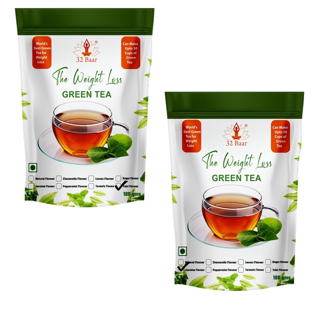 32 Baar Tulsi & Ginger Flavoured Tea Combo | Herbal Infusion Green Tea Leaves | Relaxing & Refreshing | Perfect for Stress Relief & Immunity Boost | All-Natural Ingredients