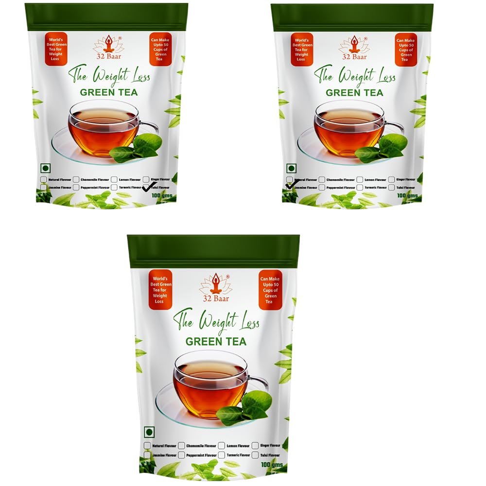32 Baar Lemon & Tulsi & Turmeric Flavoured Tea Combo | Herbal Infusion Green Tea Leaves | Relaxing & Refreshing | Perfect for Stress Relief & Immunity Boost | All-Natural Ingredients