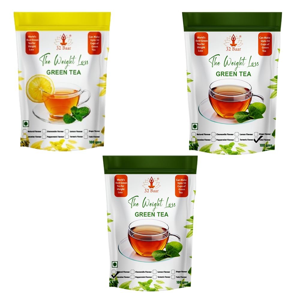 32 Baar Tulsi & Natural & Turmeric Flavoured Tea Combo | Herbal Infusion Green Tea Leaves | Relaxing & Refreshing | Perfect for Stress Relief & Immunity Boost | All-Natural Ingredients
