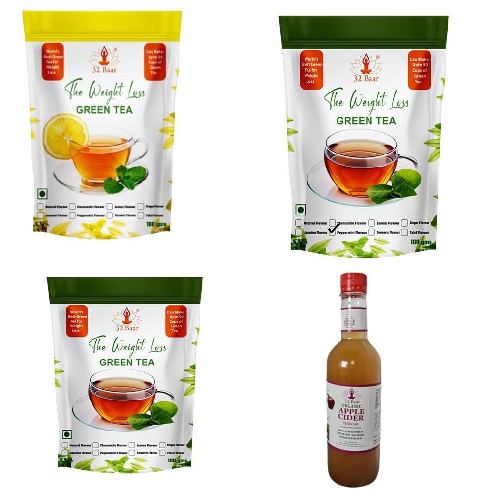 32 Baar Lemon & Tulsi & Peppermint Flavoured Tea + Apple Cider Vinegar Combo | Green Tea & Organic Apple Cider Vinegar | Antioxidant-Rich
