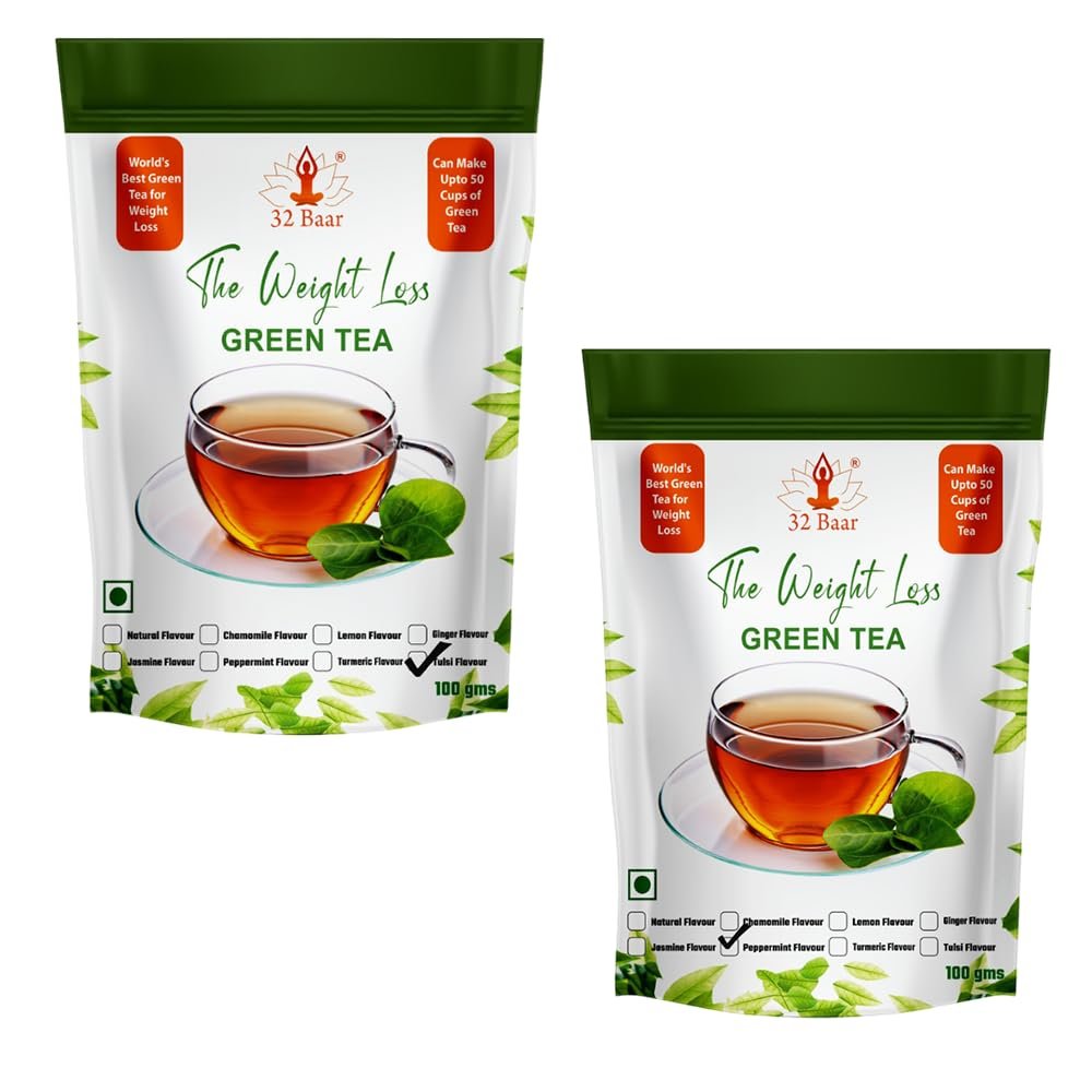 32 Baar Tulsi & Peppermint Flavoured Tea Combo | Herbal Infusion Green Tea Leaves | Relaxing & Refreshing | Perfect for Stress Relief & Immunity Boost | All-Natural Ingredients