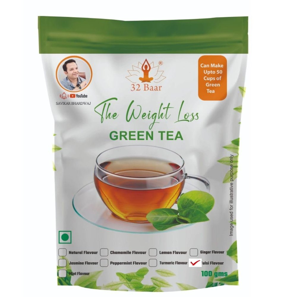 32 Baar Tulsi Flavour Tea | Herbal Infusion Green Tea | Relaxing & Refreshing | Perfect for Stress Relief & Immunity Boost | All-Natural Ingredients