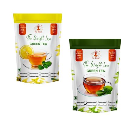 32 Baar Lemon & Peppermint Flavoured Tea Combo | Herbal Infusion Green Tea Leaves | Relaxing & Refreshing | Perfect for Stress Relief & Immunity Boost | All-Natural Ingredients