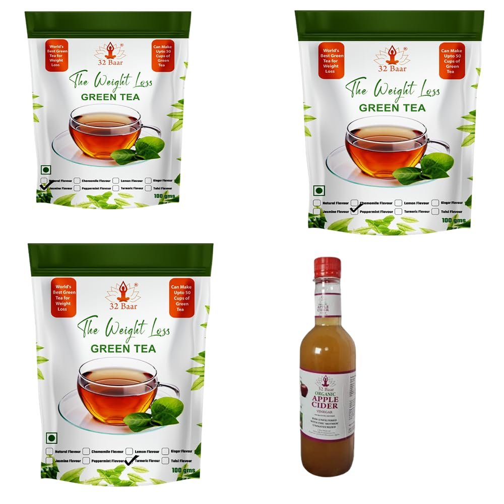 32 Baar Lemon & Ginger & Turmeric Flavoured Tea + Apple Cider Vinegar Combo | Green Tea & Organic Apple Cider Vinegar | Antioxidant-Rich