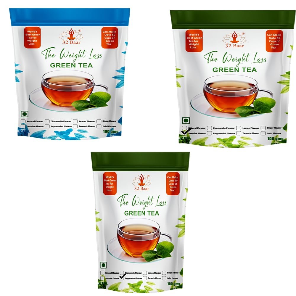 32 Baar Natural & Jasmine & Turmeric Flavoured Tea Combo | Herbal Infusion Green Tea Leaves | Relaxing & Refreshing | Perfect for Stress Relief & Immunity Boost | All-Natural Ingredients
