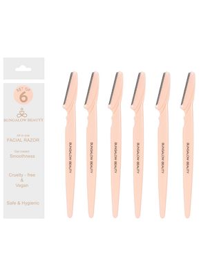 BUNGALOW BEAUTY Facial Razors for Women, Set of 6, Pink - Dibutyl Phthalate Free | Butyl Benzyl Phthalate Free | Di-2-ethylhexl Phthalate Free | Diisononyl Phthalate Free | Phthalic Acid, Bishexyl Ester Free | California Proposition 65 listed