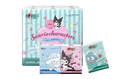 DC DECORIO Pocket Tissue Paper Kuromi Theme (Pack of 12pcs, 7 Pulls Per Pack, 84 Sheets, 4 Ply)