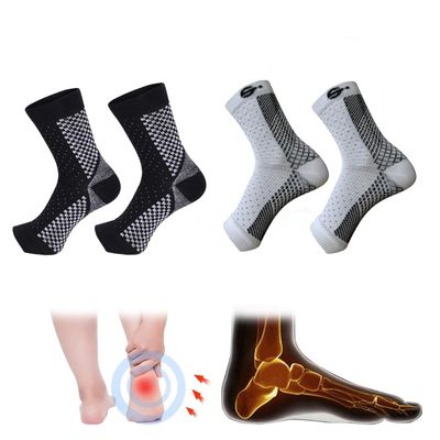 Compression Socks | Bamboo Cotton | Open Toe| Women & Men | Nano Compression Socks for Neuropathy | Arch Support | Ankle & Foot Swelling | Black, White | Pack of 2