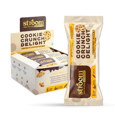 STROOM Asia's First Centre Filled Protein Bars | 20g Protein (5 Bars, 63 Grams Each) | Cookie Crunch Delight | Helps in Muscle Growth & Repair | Fibre Rich | No Added Sugar