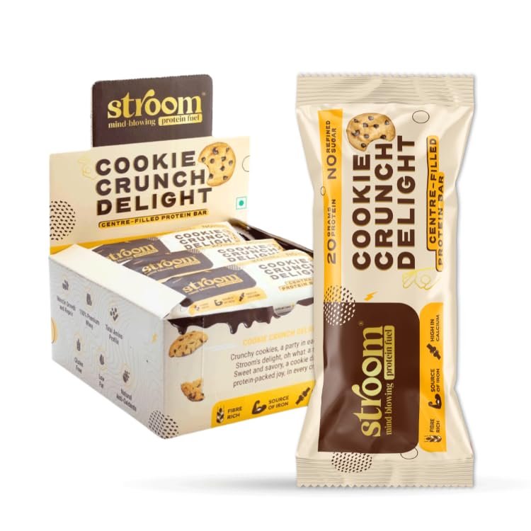 STROOM Asia's First Centre Filled Protein Bars | 20g Protein (5 Bars, 63 Grams Each) | Cookie Crunch Delight | Helps in Muscle Growth & Repair | Fibre Rich | No Added Sugar